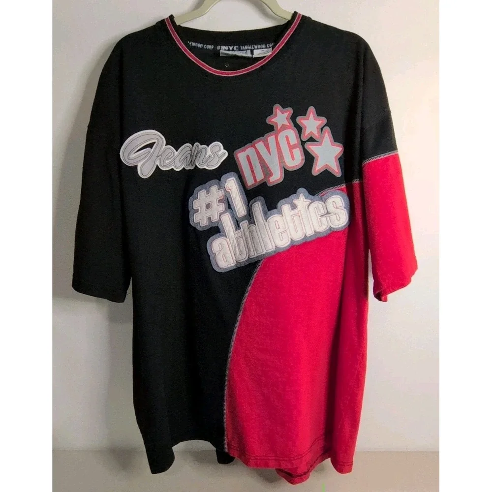 Vintage‎ Y2K #1 NYC Athletics Colorblock Graphic Tee XL  Streetwear 100% Cotton